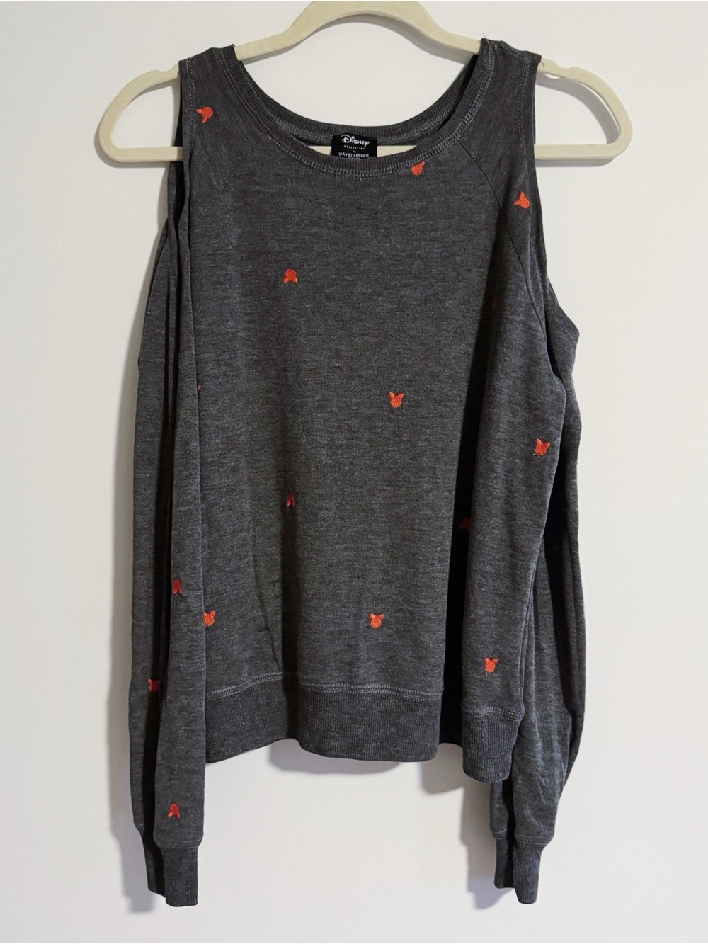 Disney Collection by David Lerner - Gray Mickey Cold Shoulder Long Sleeve Top